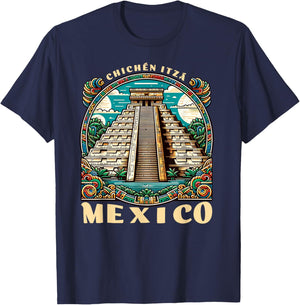 Matching Mexico Family Trip Chichen Itza Pyramids Mayan Ruins And Temple Of Kukulcan Aztec Mexican Vacation , Small, Black T-Shirt - T-Shirt | Navy