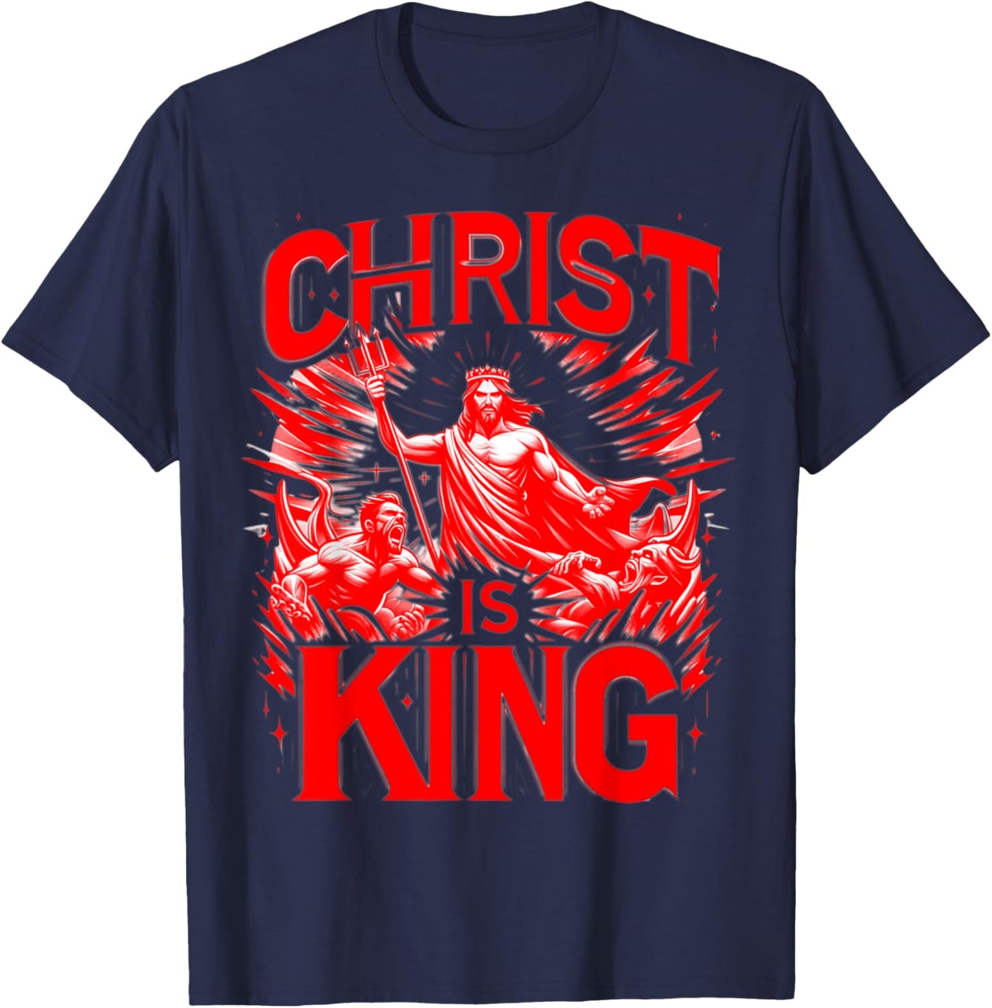 Christ Is King - Jesus Defeats The Devil Christian Graphic T-Shirt - T-Shirt | Navy
