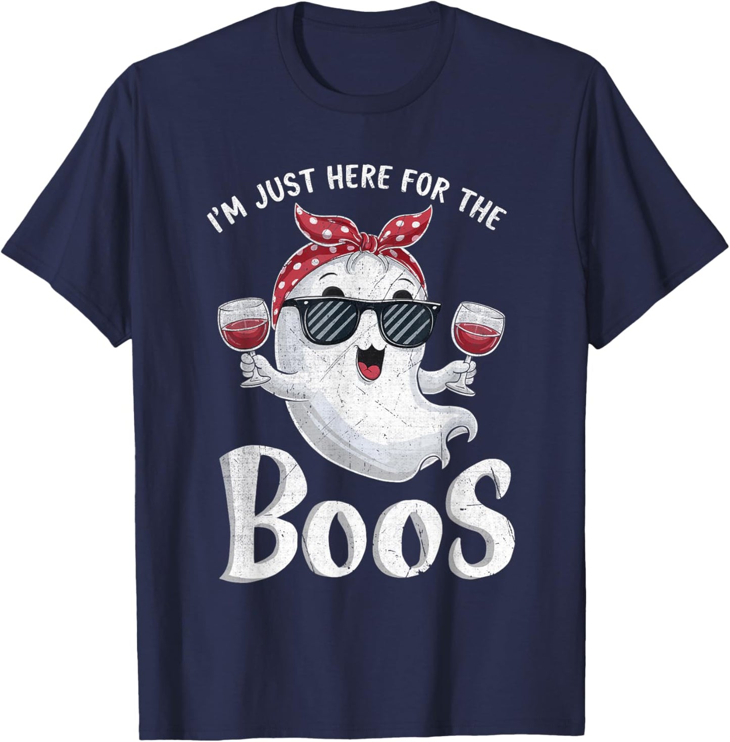 I'm Just Here for the Boos Funny Halloween Cute Ghost T-Shirt - T-Shirt | Navy