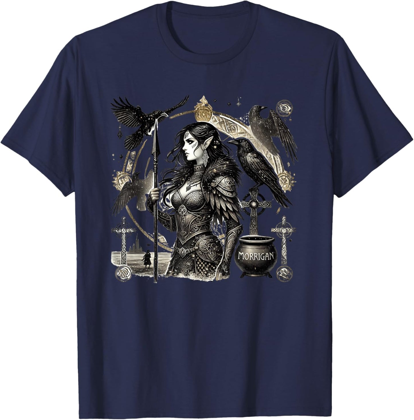 The Morrigan: Celtic Goddess of War and Fate, Raven Power T-Shirt - T-Shirt | Navy