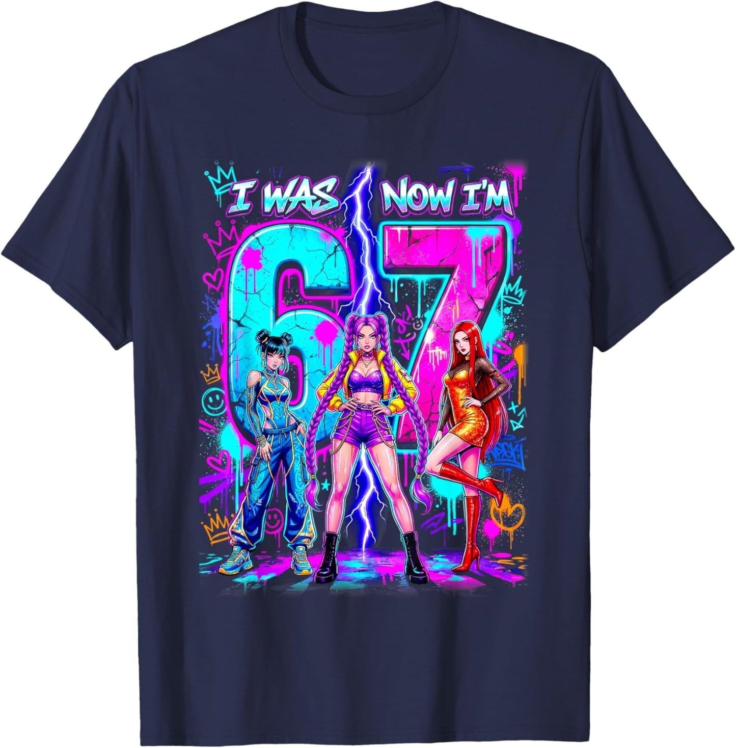 I was 6 Now Im 7 Birthday K-pop Girls 67 Meme 7th Birthday T-Shirt - T-Shirt | Navy