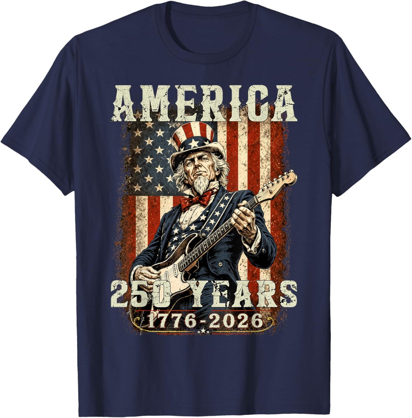 Funny Uncle Sam Playing Guitar 4th of July Humor Patriotic T-Shirt - T-Shirt | Navy