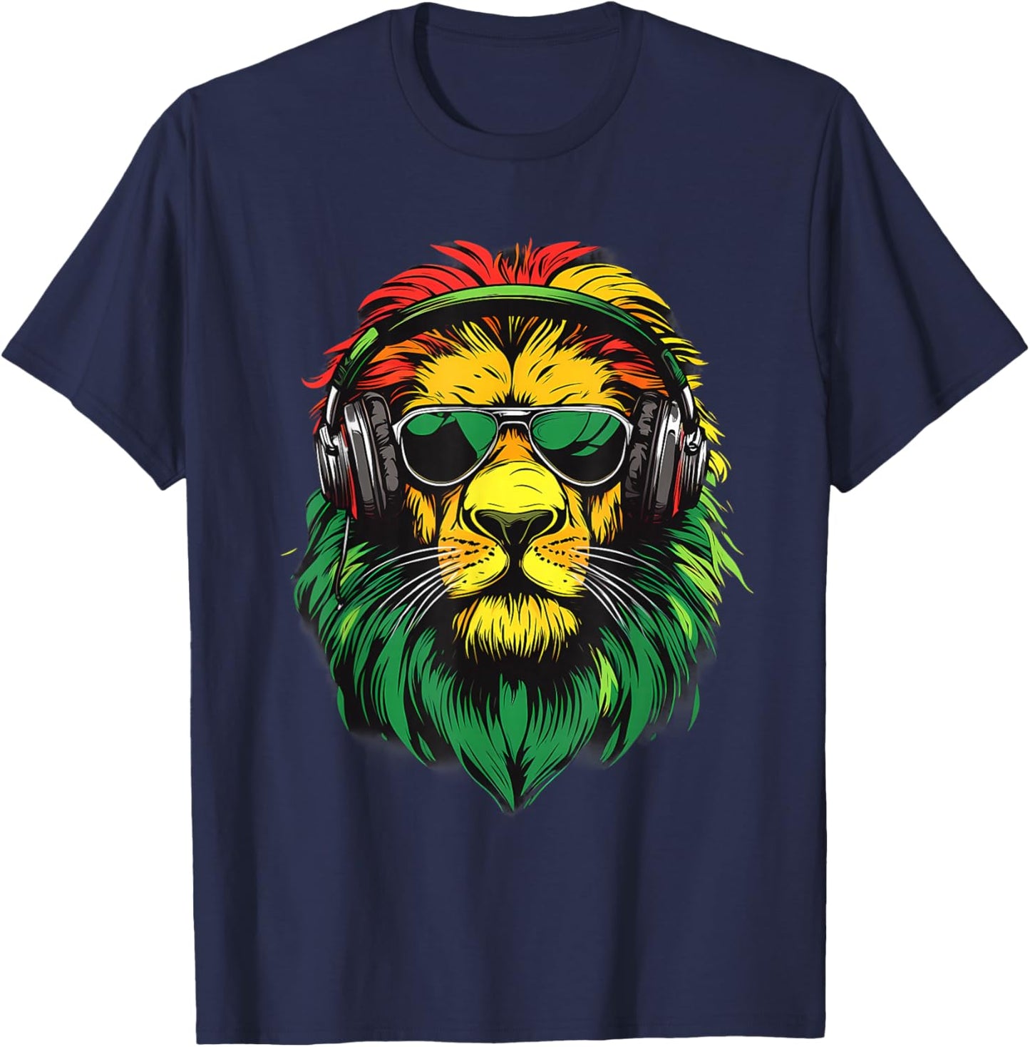 DJ Lion Of Judah Jamaican Rasta Reggae Music Headphones T-Shirt - T-Shirt | Navy