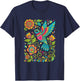 Bird Hummingbird Floral Folk-Art Colorful T-Shirt - T-Shirt | Navy