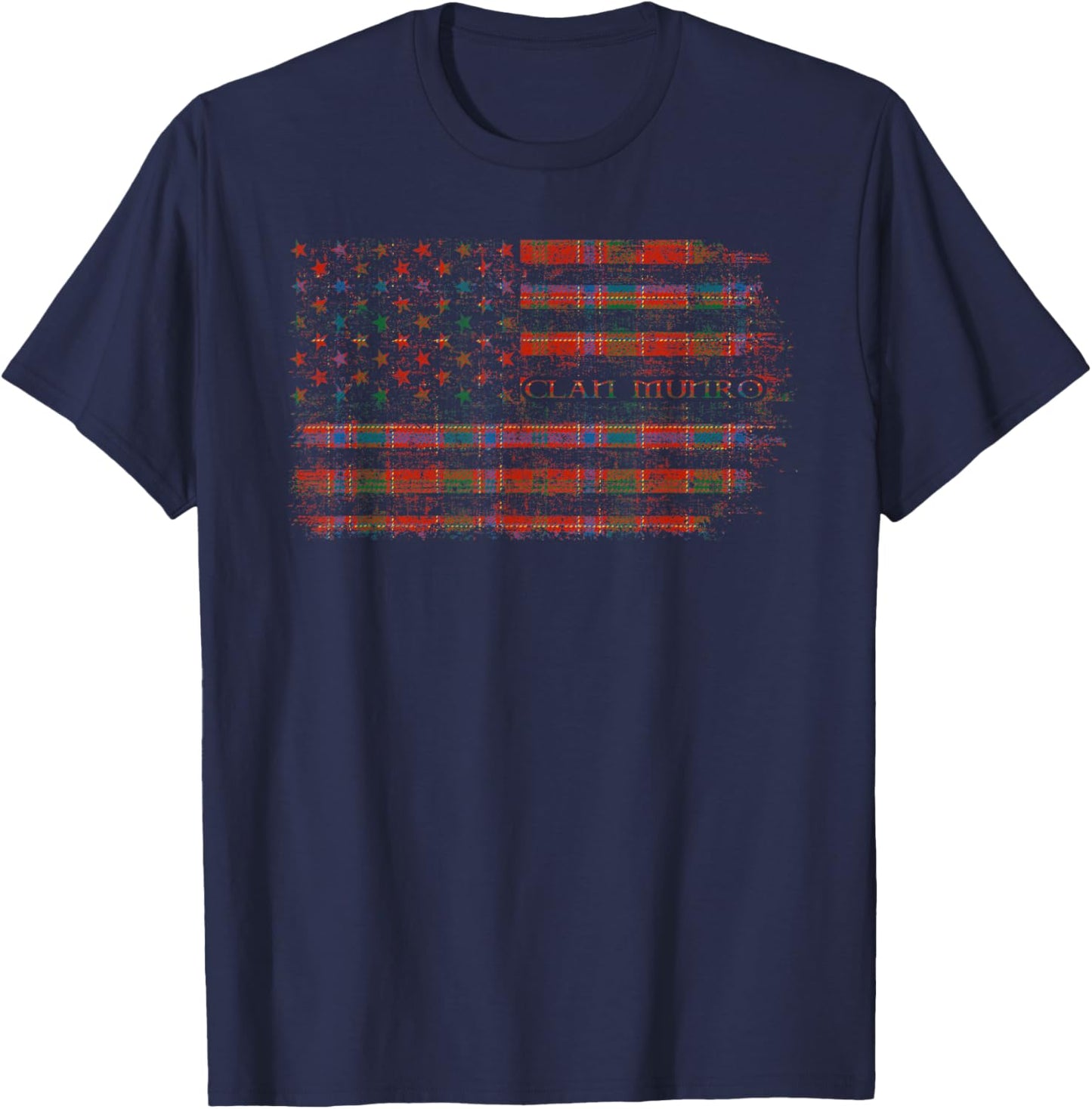 Clan Munro Scottish tartan US flag kilt Scotland T-Shirt - T-Shirt | Navy
