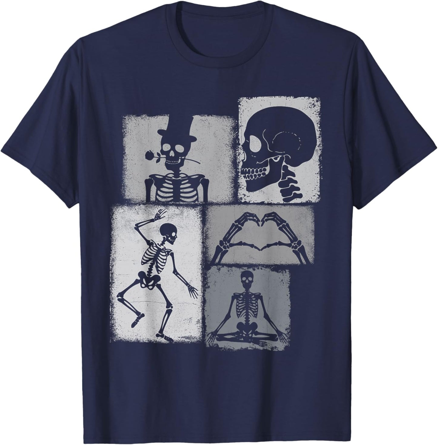 Skeleton Vintage Collage Horror Lover T-Shirt - T-Shirt | Navy
