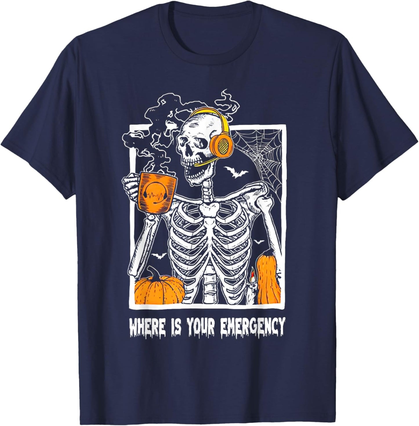 Where is Your Emergency - Skeleton Dispatcher Halloween T-Shirt - T-Shirt | Navy