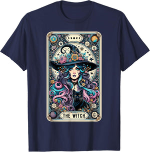 The Witch Cat Tarot Card Witch Vintage Gothic Halloween Women Kids T-Shirt - T-Shirt | Navy