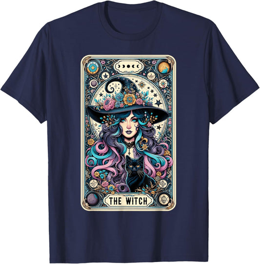 The Witch Cat Tarot Card Witch Vintage Gothic Halloween Women Kids T-Shirt - T-Shirt | Navy