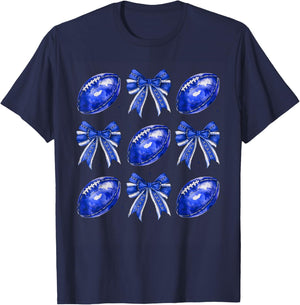 Cute Coquette Bow Game Day American Football Player Coach T-Shirt - T-Shirt | Navy