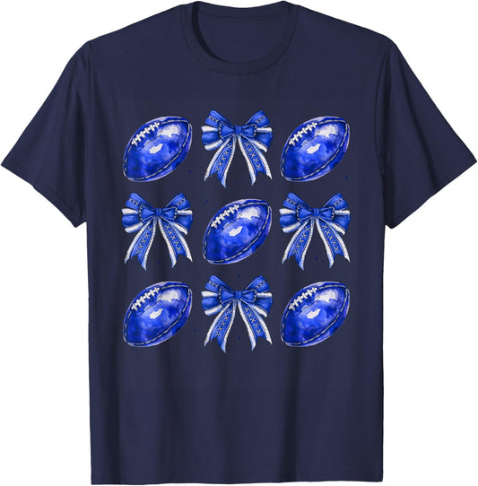 Cute Coquette Bow Game Day American Football Player Coach T-Shirt - T-Shirt | Navy