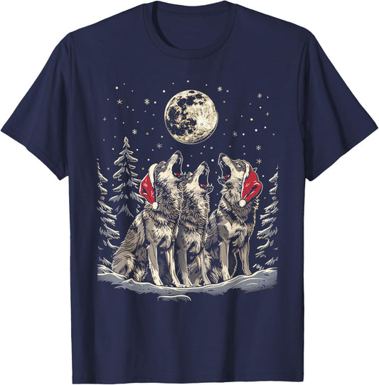 Wolf - Funny Merry Christmas Santa Matching Family Holiday T-Shirt - T-Shirt | Navy