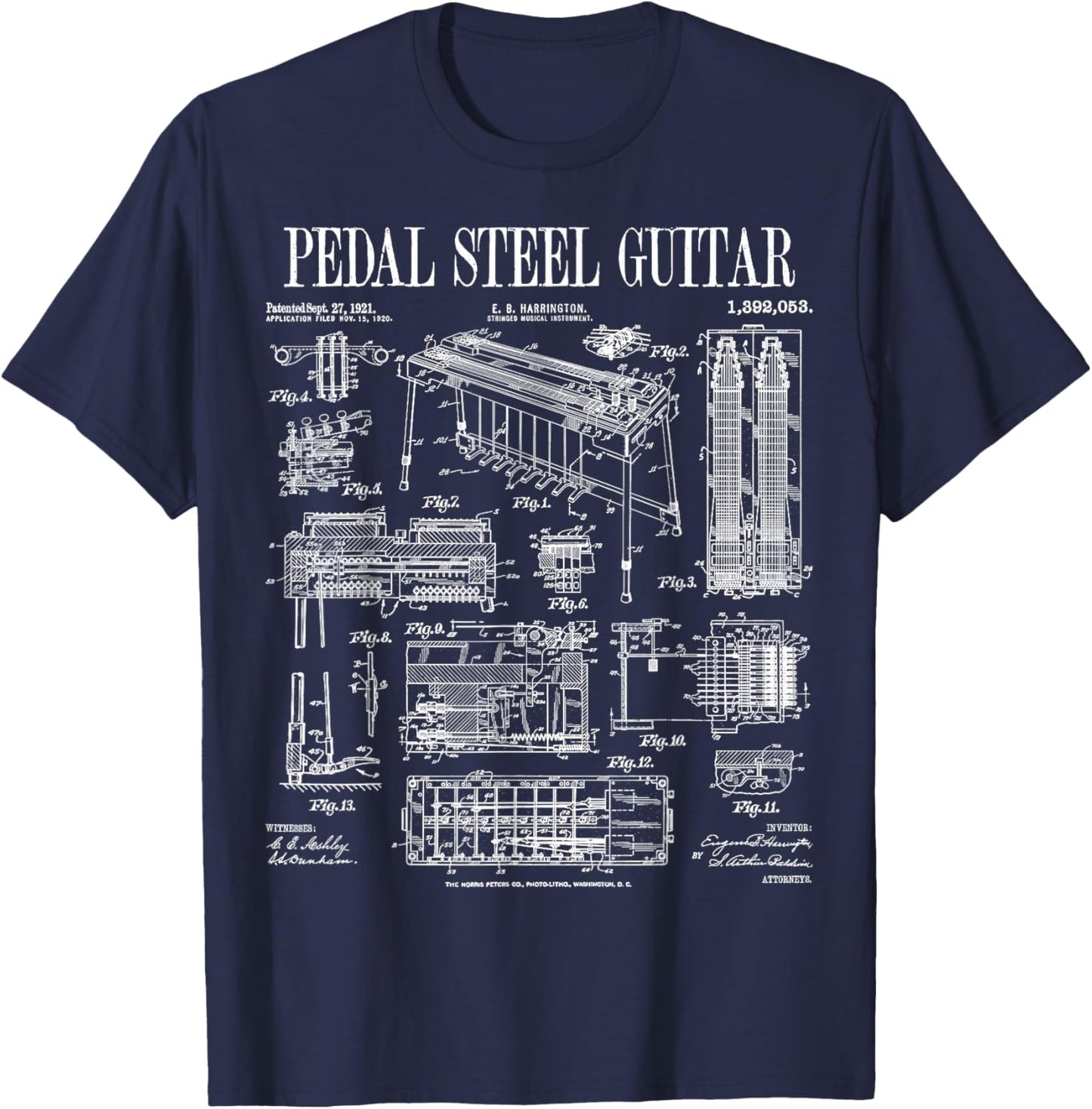 Pedal Steel Guitar Player Guitarist Funny Vintage Patent T-Shirt - T-Shirt | Navy