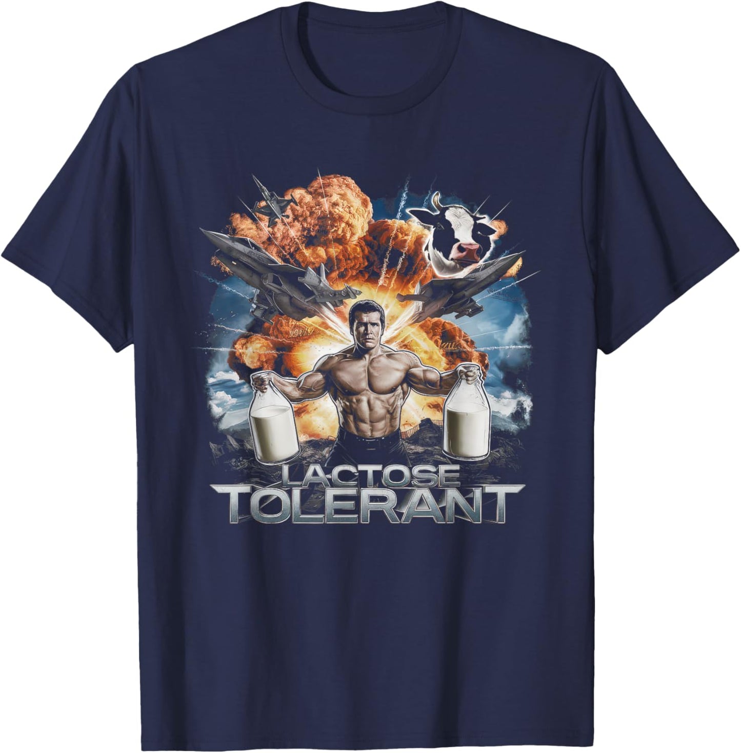Lactose Tolerant Shirt Men Women Funny Meme Retro Pro-Dairy T-Shirt - T-Shirt | Navy