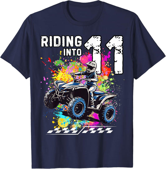Riding Into 11 Year Old ATV Birthday T-Shirt - T-Shirt | Navy