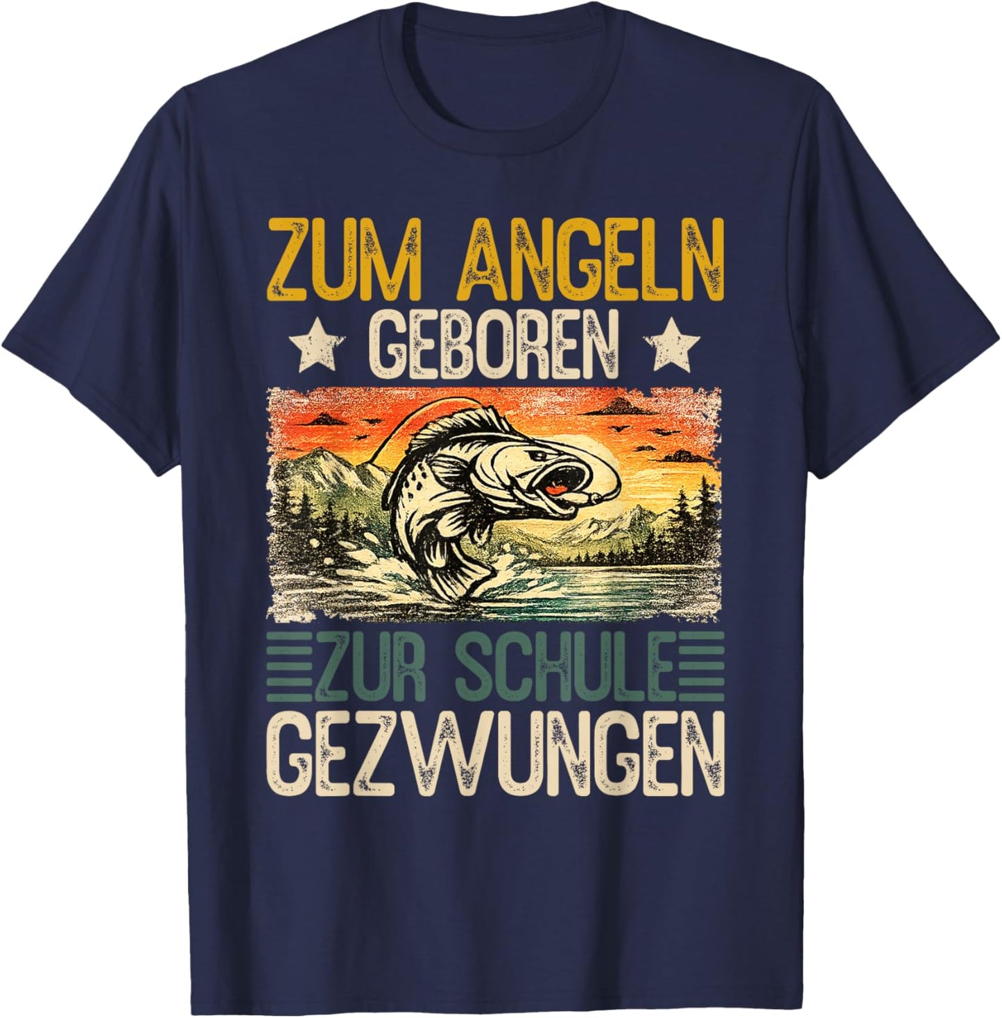 Zum Angeln geboren – Zur Schule gezwungen | Lustiger Angler T-Shirt - T-Shirt | Navy