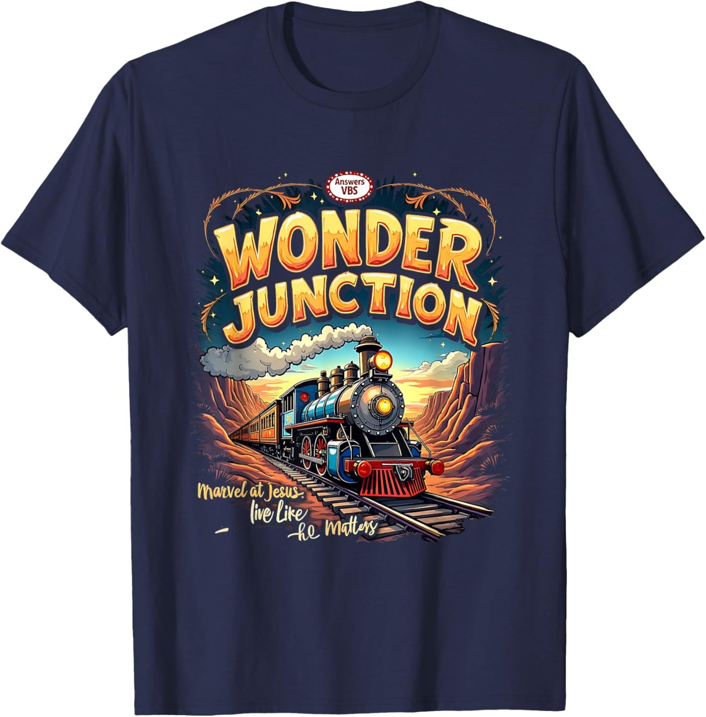 Vintage Wonder Junction VBS Train Theme Christian Graphic T-Shirt - T-Shirt | Navy