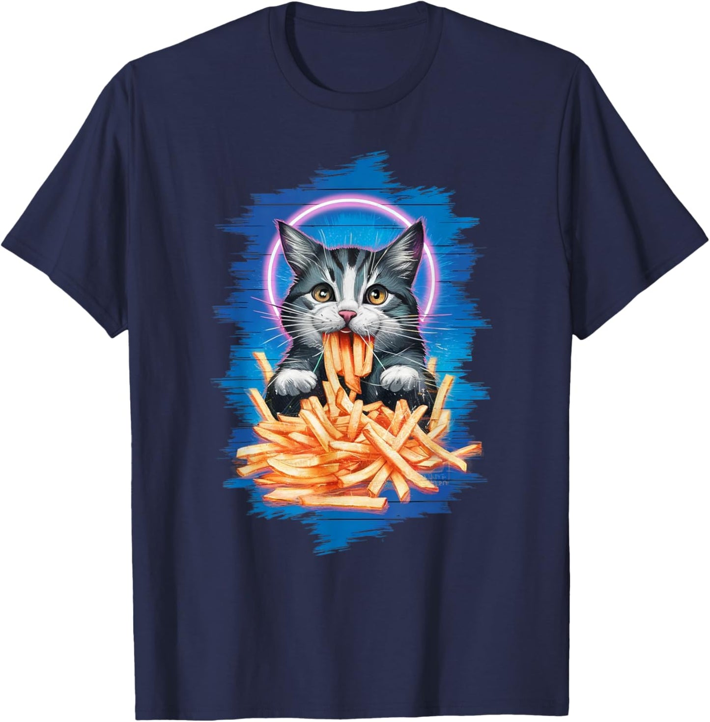 Funny Cat French Fries Humorous Potato Food Lovers T-Shirt - T-Shirt | Navy