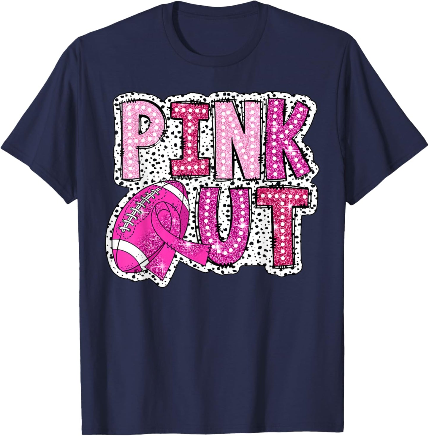 Pink Out Football Tackle Breast Cancer Awareness Dalmatian T-Shirt - T-Shirt | Navy