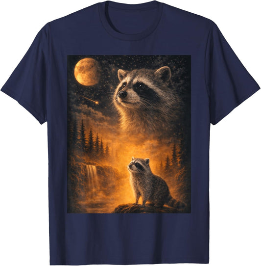 Raccoon Howling to The Moon. Funny Meme 90s Animal Lover T-Shirt - T-Shirt | Navy