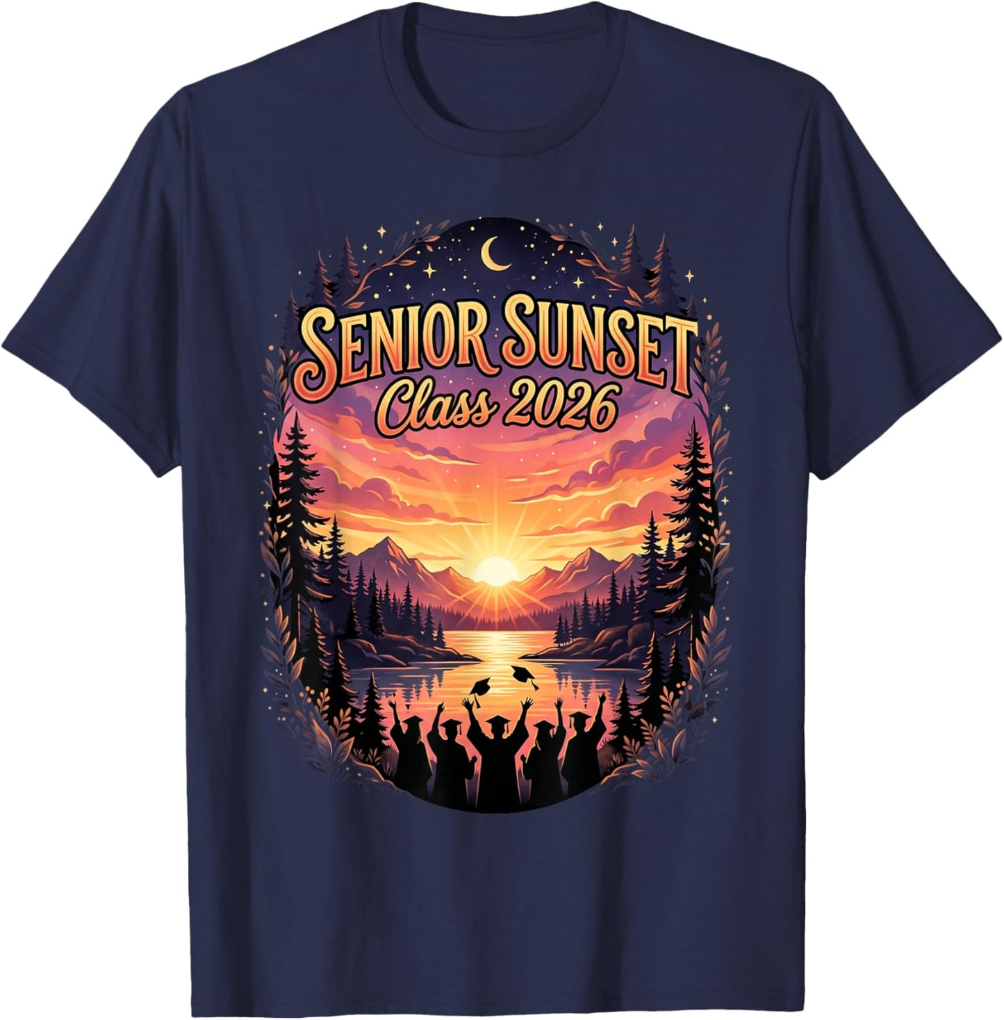 Senior Sunset Class of 2026 Graduation Nature Aesthetic T-Shirt - T-Shirt | Navy