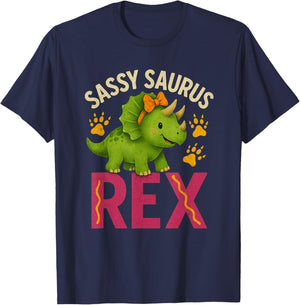 Sassy Saurus Cute Dinosaurs Design for Girls T-Shirt - T-Shirt | Navy
