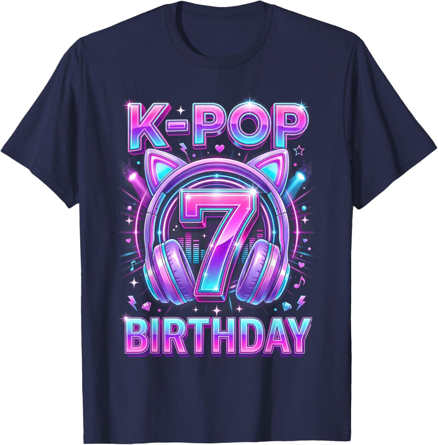 K-Pop 7th Birthday Kpop Girl 7 Year Old Korean Music T-Shirt - T-Shirt | Navy