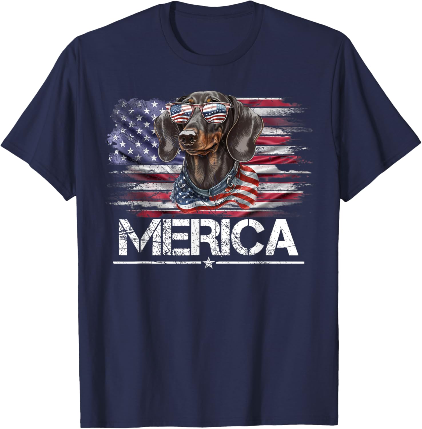 Vintage Dachshund Dog, Merica Weiner Dog USA Flag Funny Women Kids Men T-Shirt - T-Shirt | Navy