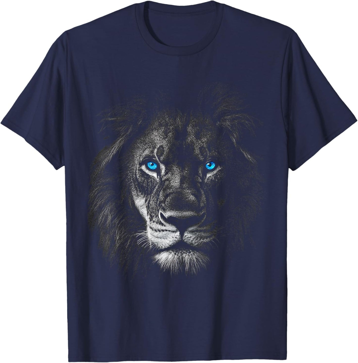 Lion Animal Motif Blue Eyes Artwork Lion T-Shirt - T-Shirt | Navy