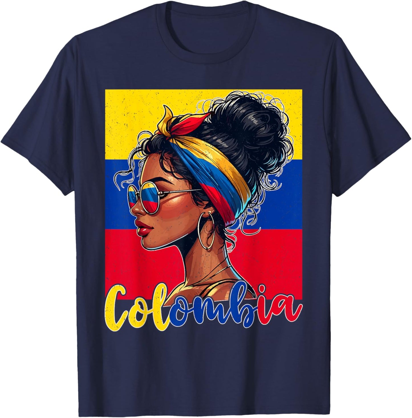 Kolumbianisches Mädchen Kolumbien Flagge Stolze Afro Kolumbianische Frauen T-Shirt - T-Shirt | Navy