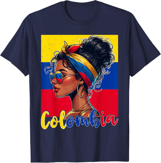 Kolumbianisches Mädchen Kolumbien Flagge Stolze Afro Kolumbianische Frauen T-Shirt - T-Shirt | Navy