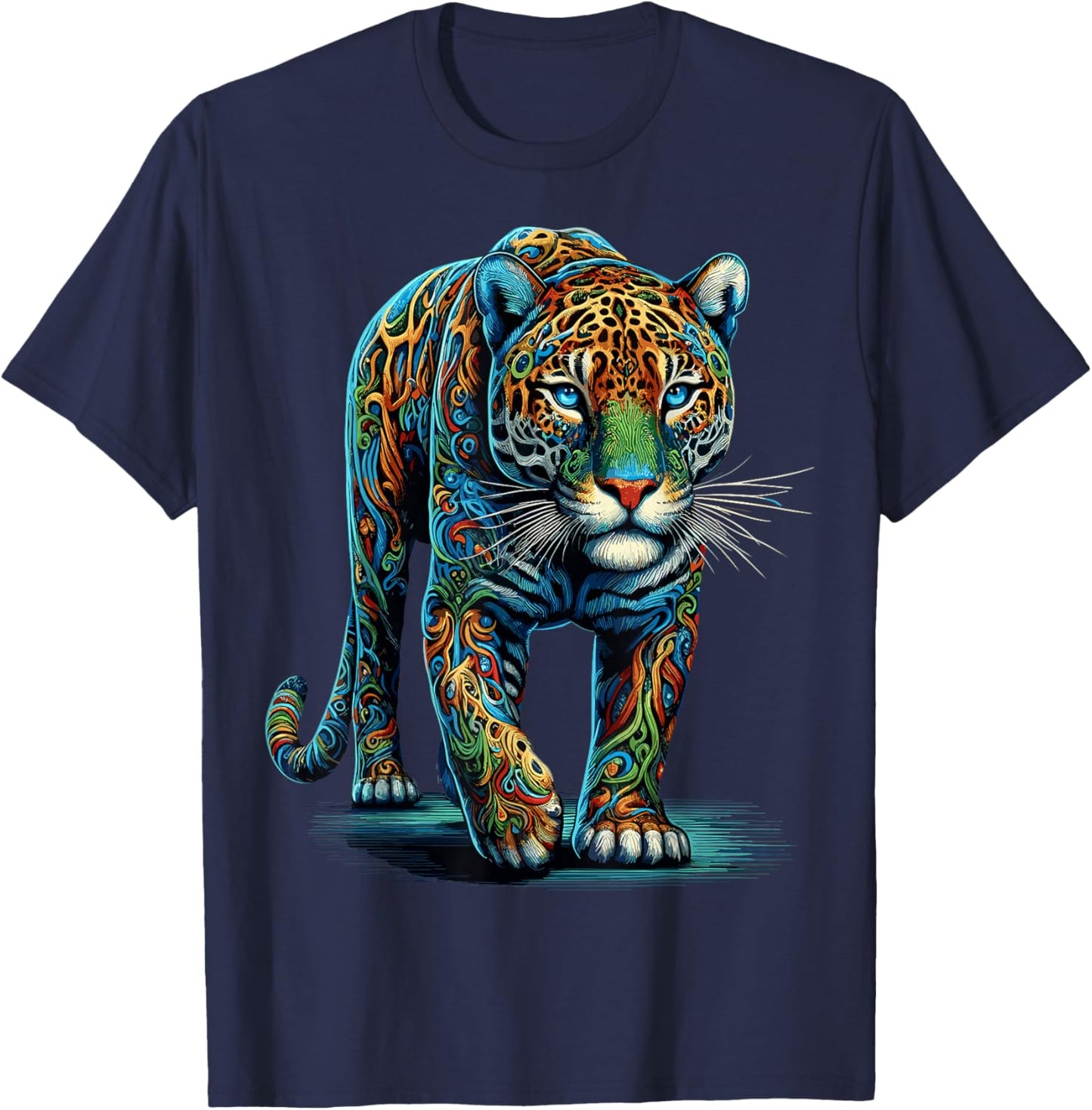 Jaguar Colorful Animal Zoo Jaguars T-Shirt - T-Shirt | Navy