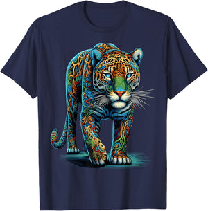Jaguar Colorful Animal Zoo Jaguars T-Shirt - T-Shirt | Navy