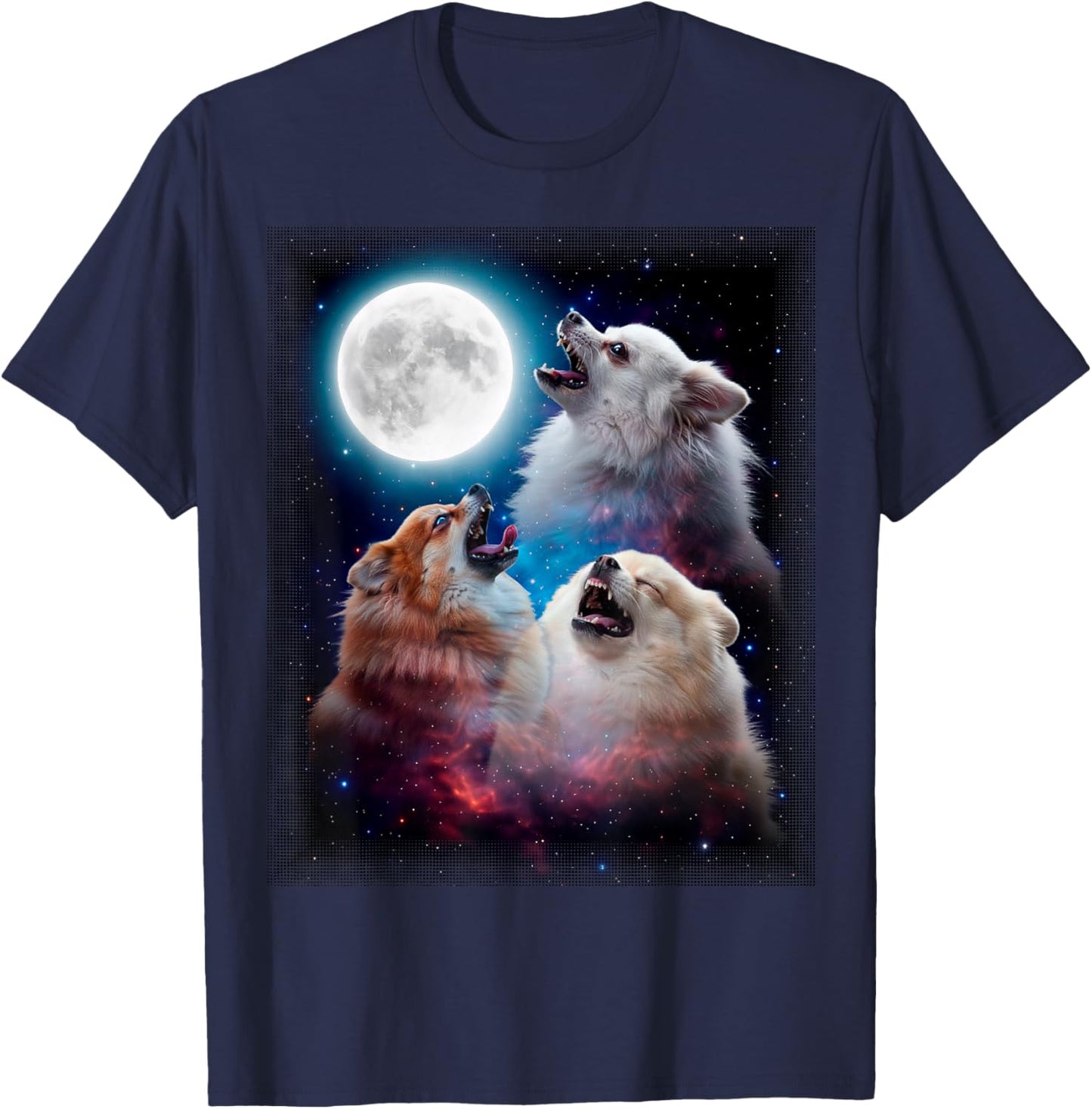 3 Pomeranians Moon Funny 80s 90s Retro Dog T-Shirt - T-Shirt | Navy