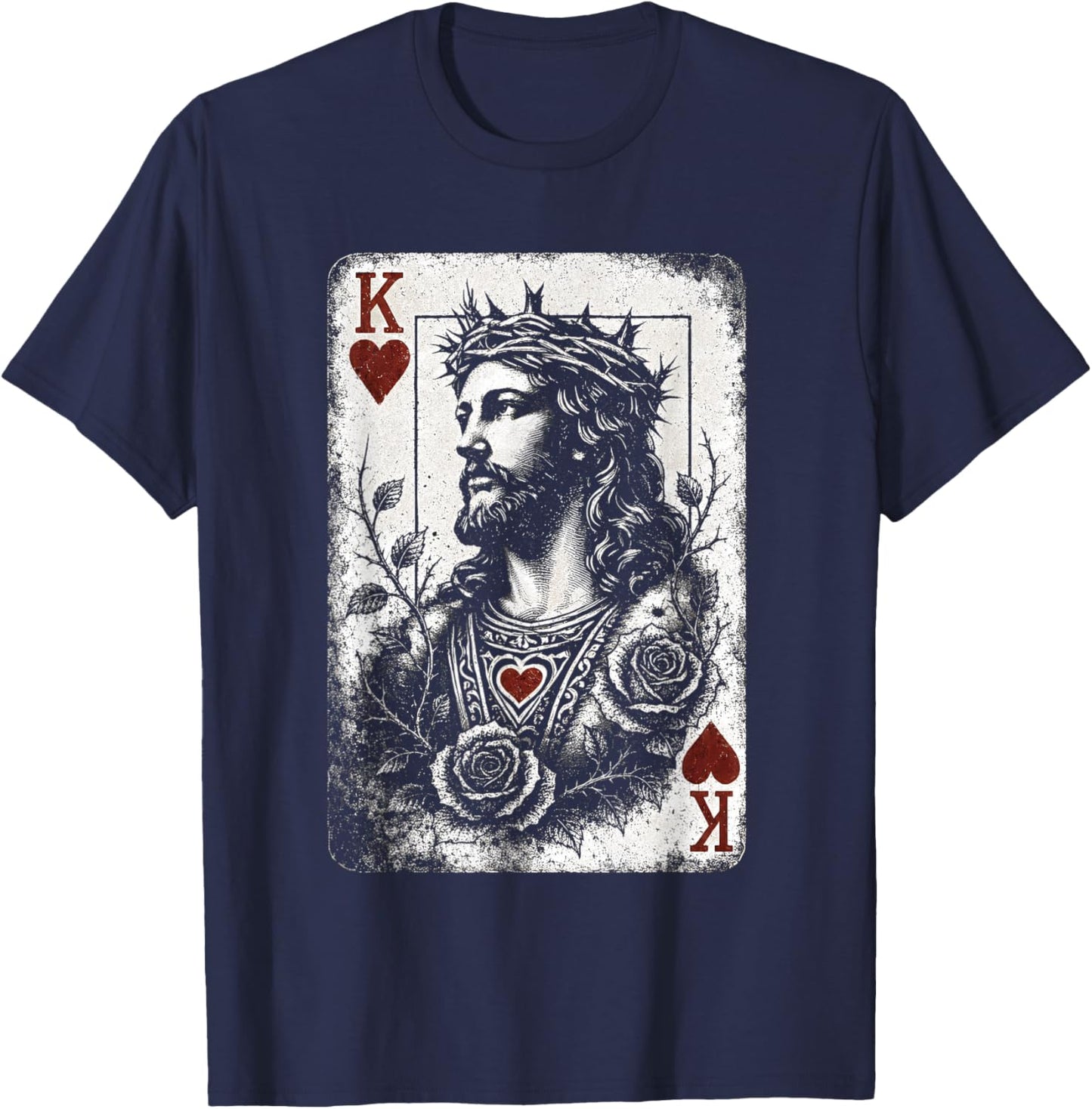 Vintage Jesus Christ King of Hearts Christian Playing Card T-Shirt - T-Shirt | Navy