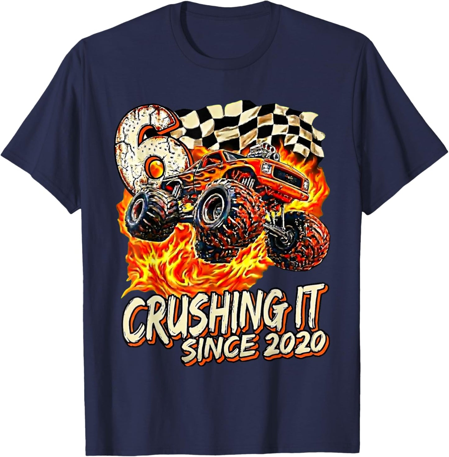 Birthday Monster Truck Boy 6 Year Old Crushing It Since 2020 T-Shirt - T-Shirt | Navy