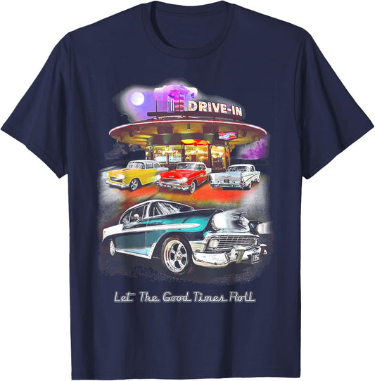 55 57 50 90s Chevys Bel Air TriFive Retro Classic car T-Shirt - T-Shirt | Navy