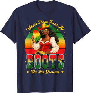 Juneteenth Cowgirl Boots On The Ground Where Them Fans At T-Shirt - T-Shirt | Navy
