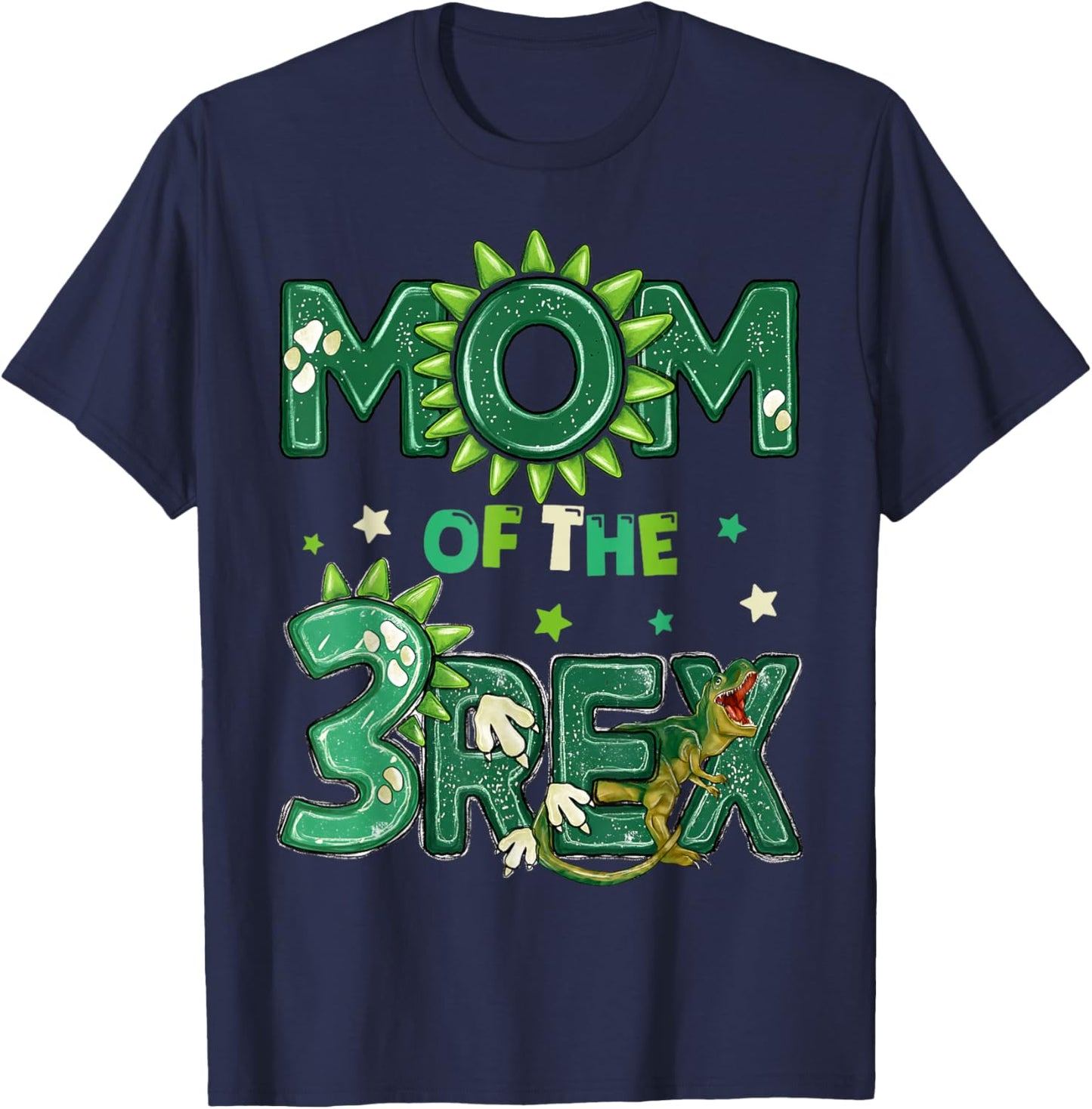 Mom of The Three Rex Birthday Dinosaur Family Matching T-Shirt - T-Shirt | Navy