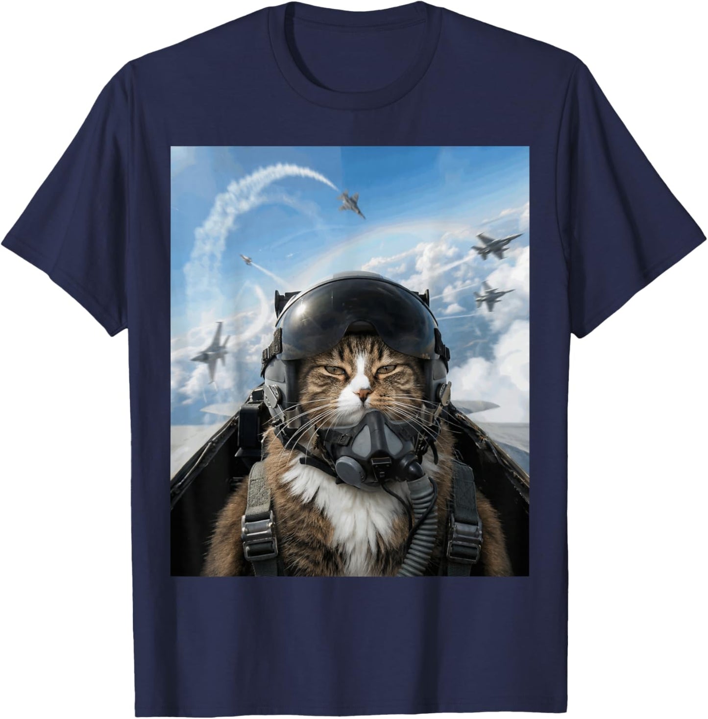 Selfie Squad Cat Funny Fighter Pilot Meme Kitty Gen Z Humor T-Shirt - T-Shirt | Navy