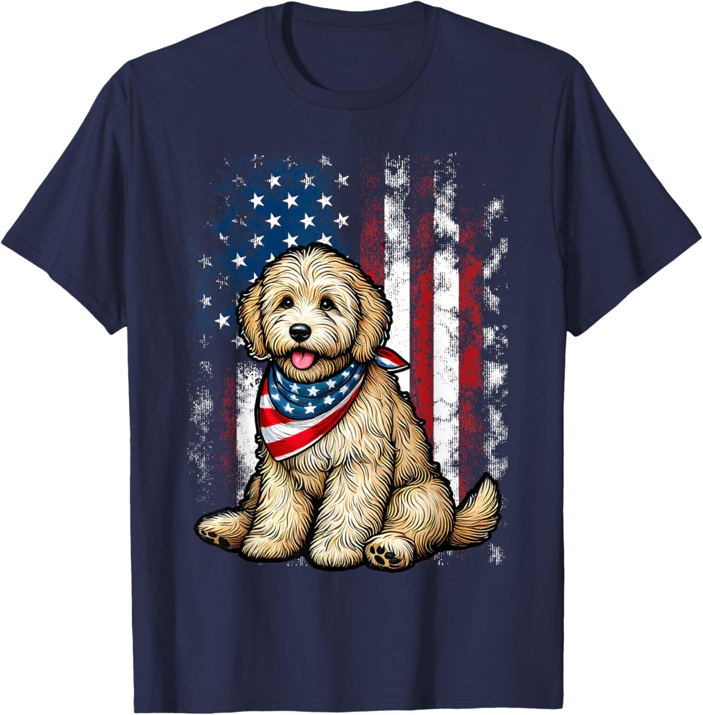 Goldendoodle 4th of July Patriotic Golden Doodle Dog T-Shirt - T-Shirt | Navy