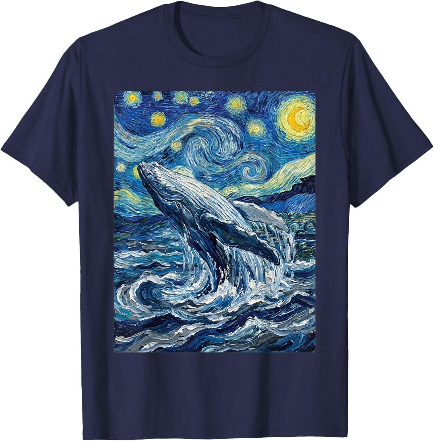 Humpback Whale Starry Night Van Gogh Style, Whale Watching T-Shirt - T-Shirt | Navy