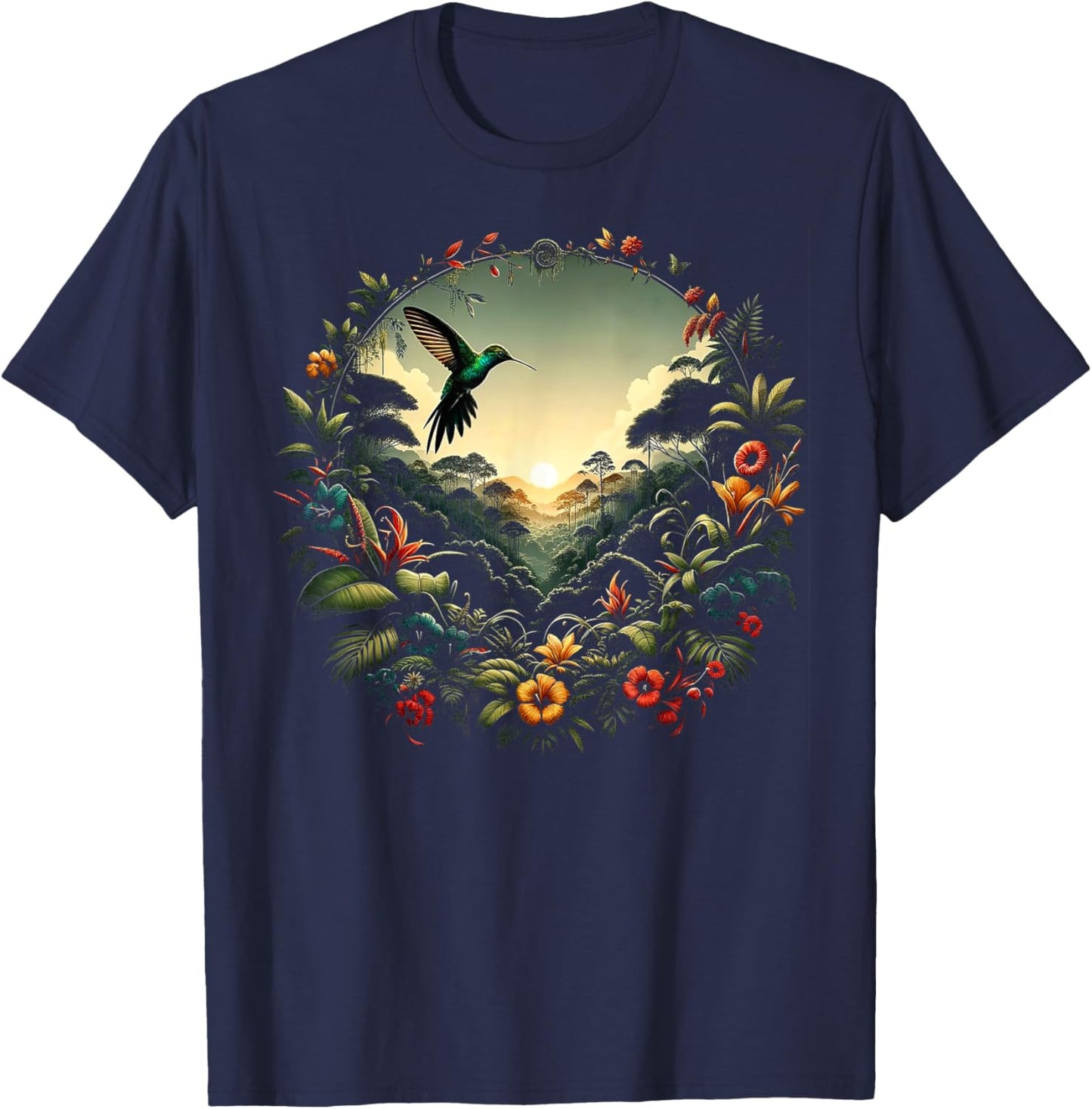 Hummingbird Beautiful Bird Watcher Floral Outfit T-Shirt - T-Shirt | Navy