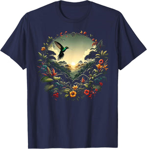 Hummingbird Beautiful Bird Watcher Floral Outfit T-Shirt - T-Shirt | Navy