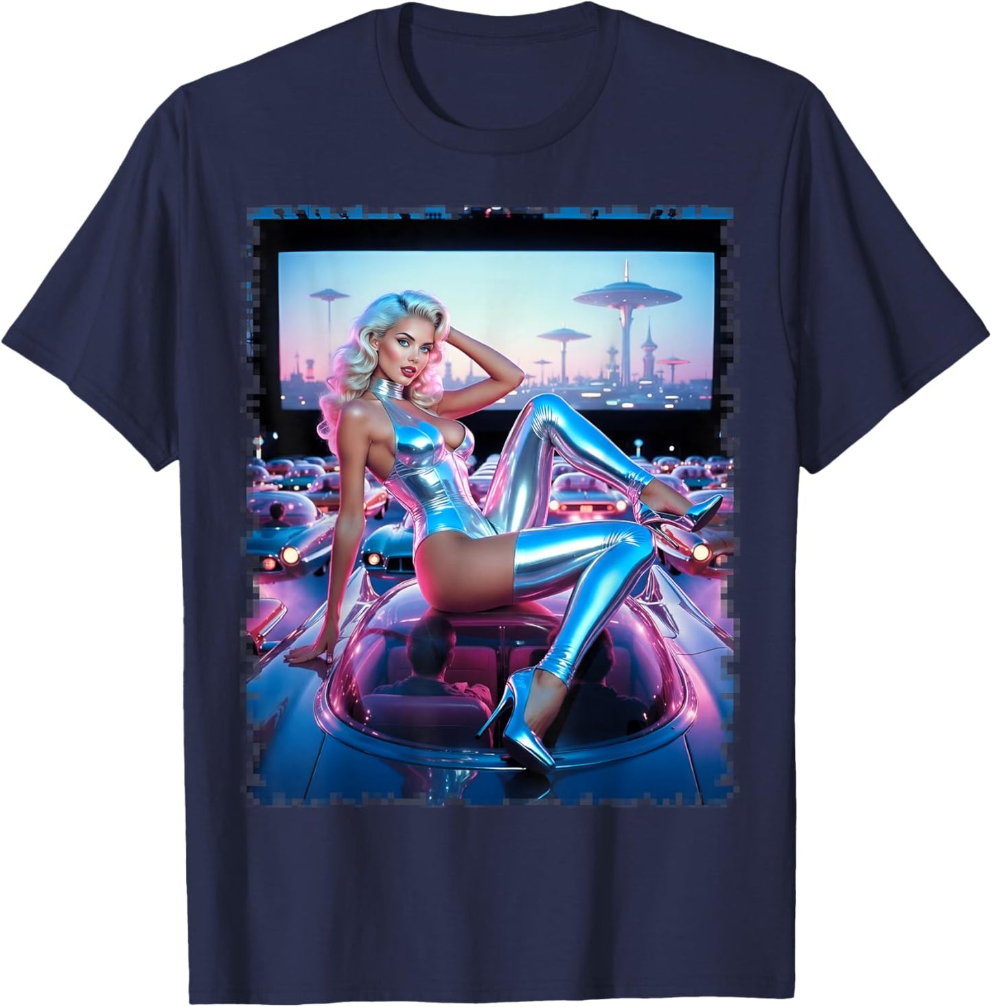 Sexy Girl - Retro Futuristic Blonde Bombshell T-Shirt - T-Shirt | Navy