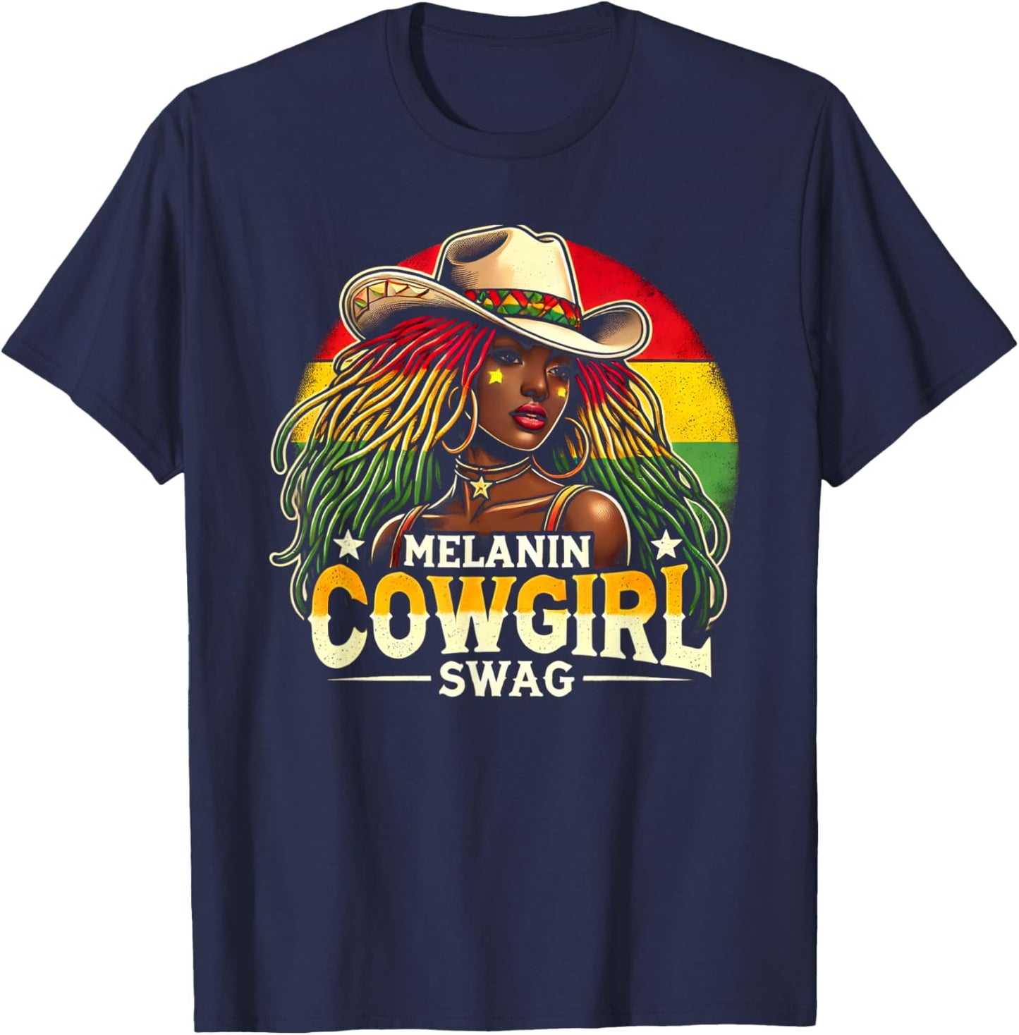 Melanin Cowgirls African Cowgirl Swag T-Shirt - T-Shirt | Navy