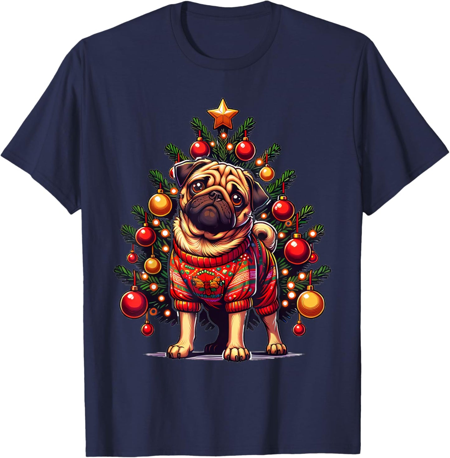 Pug Dog Xmas Christmas Pajama T-Shirt - T-Shirt | Navy