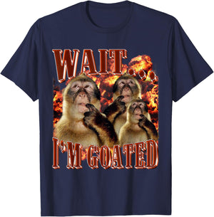 Wait... I'm Goated Funny Hilarious Thinking Monkey Graphic T-Shirt - T-Shirt | Navy