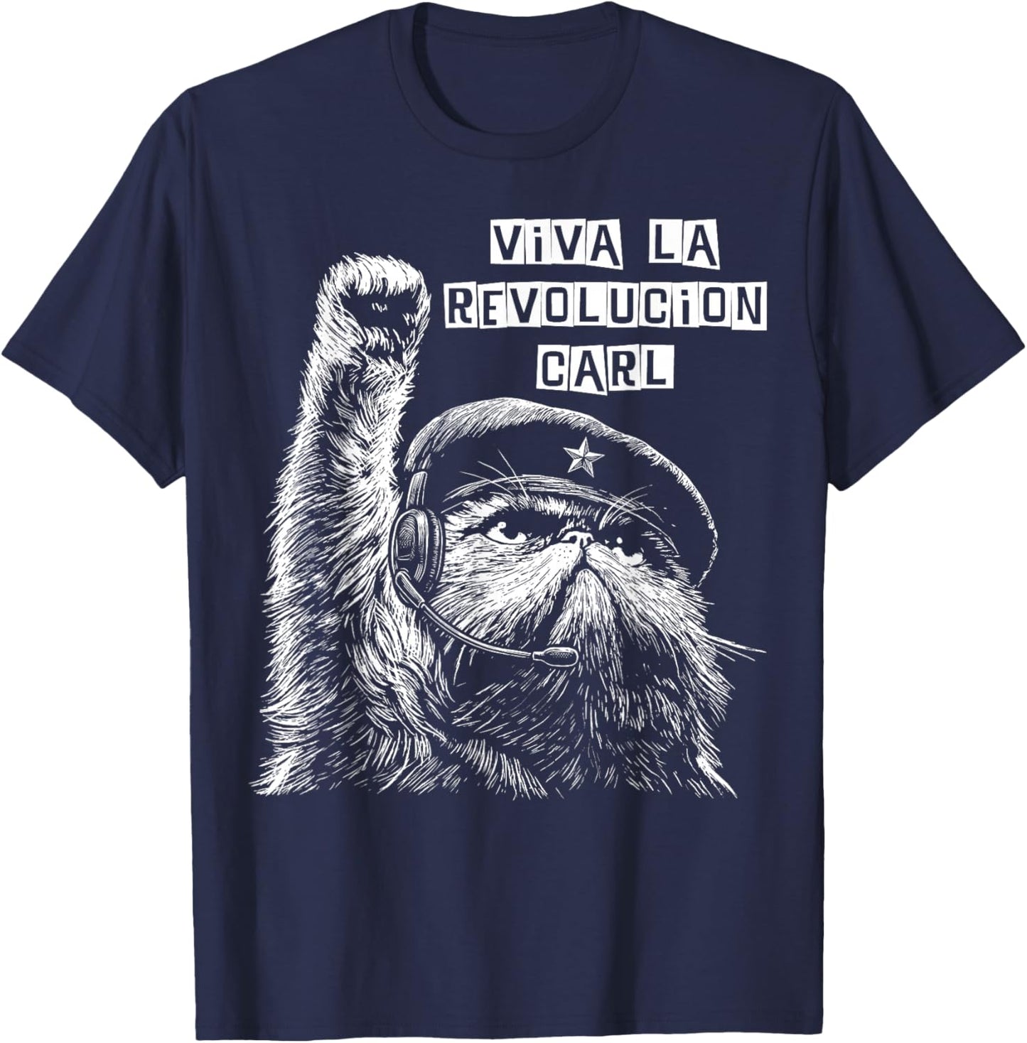 Viva La Revolucion Carl Funny Cat T-Shirt - T-Shirt | Navy