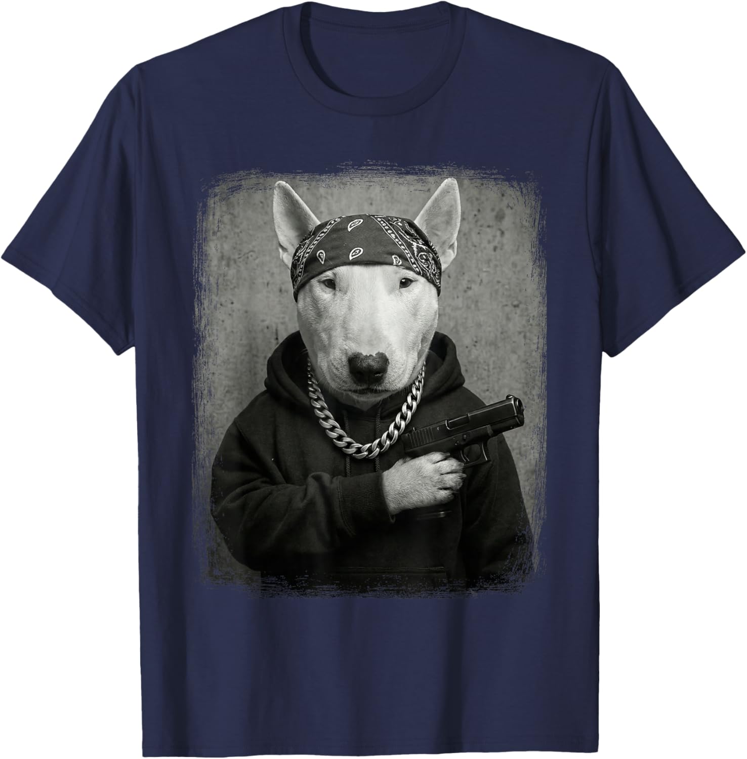 Street Style Bullterrier Gangster Bandana & Kette Lustig T-Shirt - T-Shirt | Navy